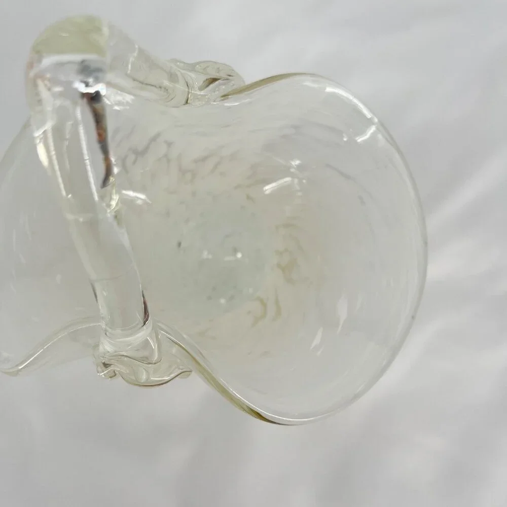 Vintage Clear Glass White‎ Confetti Hand Blown  Basket with Handle
